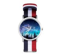 Milky Way and Moon Sport Watch for Men Women Nylon Strap Wrist Watch Analog Quartz Watch
