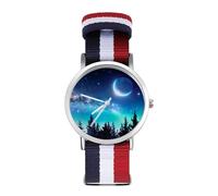 Milky Way and Moon Sport Watch for Men Women Nylon Strap Wrist Watch Analog Quartz Watch