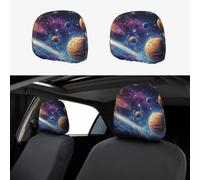 Milky Way And Starry Outer Space Head Rest Cover Car Accessories, 2 Pcs Car Seat Headrest Cover, Washable Headrest Protector Universal Fit To All Car Suvs Truck Van Vehicles Auto