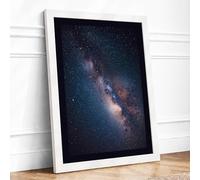 Milky Way at Night Minimalist Framed Wall Art Print A4 (29.7×21cm) White, Wall Decor for Living Room, Bedroom, Office & Home, Ready to Hang, Art Gift