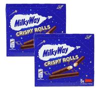 Milky Way Crispy Rolls - Pack of 2 (5 Bars per Pack, 10 Rolls Total) - Chocolate Coated Wafer Snacks with Creamy Filling (Vegetarian Friendly)