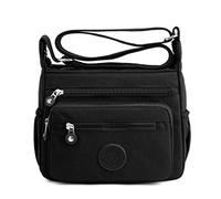 Milky Way Ladies Multi Pocket Cross Body Bag Girls Handbag Shoulder Bag with Adjustable Wide Strap, Soft Large Capacity Nylon Handbag Phone Bag for Shopping Travel Work (Black)