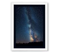 Milky Way Over Forest Minimalist Framed Wall Art Print A2 (59.4×42cm) White, Wall Decor for Living Room, Bedroom, Office & Home, Ready to Hang, Art Gift