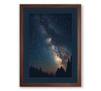 Milky Way Over Forest Scandinavian Framed Wall Art Print A2 (59.4×42cm) Walnut, Wall Decor for Living Room, Bedroom, Office & Home, Ready to Hang, Art Gift