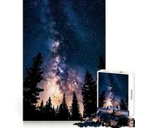 Milky Way over Forest Silhouette Jigsaw Puzzles 1000 Pieces for Adults Stress Relief Firm Cut Fun Play Premium Gift (38x26cm)
