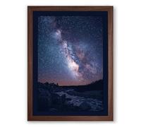 Milky Way Over Mountains Scandinavian Framed Wall Art Print A2 (59.4×42cm) Walnut, Wall Decor for Living Room, Bedroom, Office & Home, Ready to Hang, Art Gift