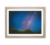 Milky Way Over The Trees In Abstract Modern Art Framed Wall Art Print, Ready to Hang Picture for Living Room Bedroom Home Office Décor, Oak A3 (46 x 34 cm)