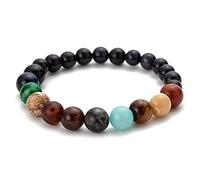 Milky Way Planet Sky Blue Sandstone Moon Stone Crystal Natural Stone Bead Galaxy Planet Solar System Chakra Bracelet (Metal Color : 8mm And 10mm)