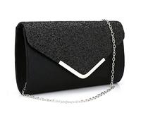 Milky Way Women Envelope Clutch Bag Sequins Evening Handbag Purse With Detachable Chain Strap Elegant Glitter Shoulder Bags Wedding Bridal Prom Party Evening Bag (Black)