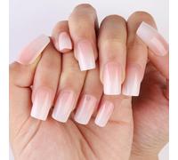 Milky White Gradual Fake Nails, 24pcs High Glossy False Nails, Press on nails with glue, Milky White Square Medium Long Stick on Nails,Sweet Simple Comfortable Fit Long Lasting Full Cover Manicure
