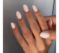Milky White Press On Nails Short Oval, SXVME Simple False Nails Cute, Fake Nails Short Almond, Natural Fit Glossy Solid Gel Full Cover Short Round Acrylic Nails For Women Daily Wear