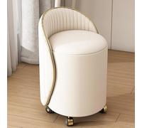 Milky White PU Leather Makeup Stool Chair with Sto, Rolling Seat for Bedroom, Multifunctal Dressing Stool with Wheels, nizer for Beau tials