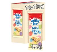 Milkybar Mini Eggs Sharing Bar | Smooth White Chocolate Bar with Chocolate Inclusions | 100 g (Pack of 14)