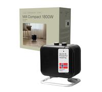 Mill Compact Portable Fan Heater 1800W, PTC Ceramic Heater for 5-30m2, Electric Heaters for Home, Elegant, Quiet Electric Radiators Free Standing, Rapid Heat Black Plug In Radiator Designed in Norway