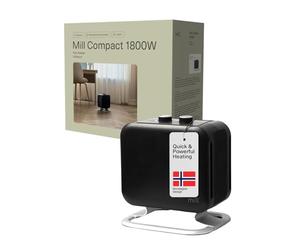 Mill Compact Portable Fan Heater 1800W, PTC Ceramic Heater for 5-30m2, Electric Heaters for Home, Elegant, Quiet Electric Radiators Free Standing, Rapid Heat Black Plug In Radiator Designed in Norway
