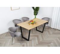 Mill Dining Set - Oak Table with 4 Velvet Chairs Home Garden Direct Dark Grey One Size