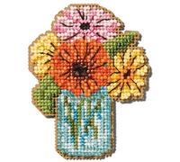 Mill Hill 14ct Cross Stitch Ornament Kit - Mason Jar Bouquet 2.5"x3.21"