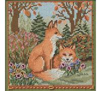 Mill Hill Fall Foxes Beaded Counted Cross Stitch Kit 2025 Buttons & Beads Autumn MH142524, Multicolor, 5.25 x 5.25 Inches