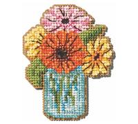 Mill Hill Mason Jar Bouquet Beaded Counted Cross Stitch Ornament Kit 2025 Spring Bouquet MH182511, 2.5 inches x 3.25 inches, Multi