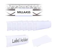 Millaass 30Pcs Wire Shelf Label Holders,Plastic Wire Rack Label Holder,Label Area 3in x1.25in,Compatible with Metro and Nexel 1-1/4in Shelf,Label Paper Inserts Included,Shelf Tags Wire Shelving Clips