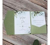MillaSaw Olive Green Invitation Cards Pocket with Envelop for Wedding Anniversary Party 20 sets (olive green)