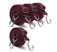 MILLAY 80inch Adjustable Bungee Cords with Hooks, 4 Pack Long Heavy Duty Elastic Strap, Flat Rubber Bungee Rope for Outdoor, Camping, Tarp, Bike Rack, Luggage (Red)