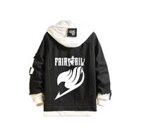 Millay Anime Fairy Tail Jacket Hoodie Lucy Natsu Cosplay Hooded Denim Jacket Unisex Ripped Jeans Coat Costume, black01, L