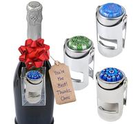 Millefiori Glass Champagne Bottle Stopper - Handmade, unique and beautiful gift for Prosecco, Cava, and Sparkling Wine Stopper with an airtight seal to keep bubbly fresher (Blue & Red)