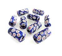 Millefiori Java Trade Beads Cylinder 12-15 x -24-27mm Dark Blue, White and Red Mixed Colors