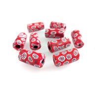 Millefiori Java Trade Beads Cylinder 12-15 x -24-27mm White and Red Mixed Colors