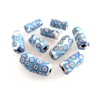 Millefiori Java Trade Beads Cylinder 12-15 x -24-27mm White, Blue and Red Mixed Colors