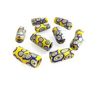 Millefiori Java Trade Beads Cylinder 12-15 x -24-27mm Yellow and Blue Mixed Colors