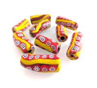 Millefiori Java Trade Beads Cylinder 12-15 x -24-27mm Yellow and Red Mixed Colors
