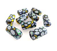 Millefiori Java Trade Beads Cylinder 12-15 x -24-27mm Yellow, Green and White Mixed Colors