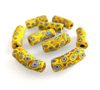 Millefiori Java Trade Beads Cylinder 12-15 x -24-27mm Yellow, White and Blue Mixed Colors