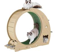 MilleLoom 4-in-1 Cat Running Wheel, Large Cat Treadmill,Large Quiet Exercise Wheel with Scratching Pad & Play Roller,Stable Wood Base for Indoor Cats