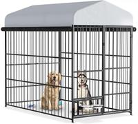 MilleLoom Large Outdoor Dog Kennel with Roof, Heavy Duty Outdoor Dog Crates with Stainless Steel Bowls, Secure Lock,Dog Fence Yard for Large Dogs, Cat, Chicken, Duck, Rabbit-10x10x6FT (8 * 4 * 6 FT)