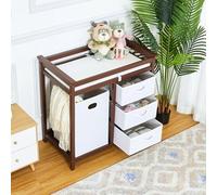 MilleLoom Modern Wooden Changing Table with Laundry Basket, 3 Drawers and Changing Mat