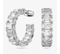 Matrix hoop earrings, Octagon cut, White, Rhodium plated