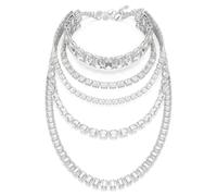 Millenia layered necklace, Mixed cuts, White, Rhodium plated