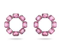 Swarovski Millenia hoop earrings, Octagon cut crystals, Pink, Rhodium plated