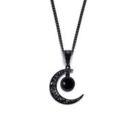 Millennials In Motion Gothic Crescent Moon Necklace Layered Pendant with Black Onyx Stone, Goth Witch Choker Necklace, Celestial Boho Moon Jewelry, Halloween Christmas Gift