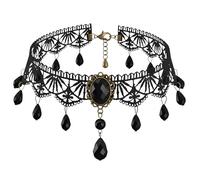 Millennials In Motion Gothic Victorian Choker Necklace Lace Costume Collar with Beaded Crystal Drops Vampire Goth Formal Layered Pirate Saloon Baroque Cowgirl Fairy Masquerade Jewelry for Women