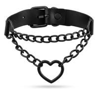 Millennials In Motion Heart Choker Necklace Goth Gothic Leather Collar with Chain & Heart Pendant | Emo Y2K Punk Jewelry Chokers for Goth Outfits, Rave, Halloween & Christmas
