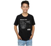 (7-8 Years, Black) Star Wars Boys Millennium Falcon Blueprint T-Shirt
