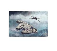 Millennium Falcon & X Wing Watercolor Art Star The Wars Moive Posters Decorative Painting Canvas Wall Art Living Room Decor Posters 08x12inch(20x30cm)