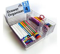 Millennium Store 21 Pack Clear Drawer Organiser Trays - Stackable Plastic Storage Boxes - Ideal for Kitchen, Office, Bathroom, Makeup organiser & Desk Drawer Organiser