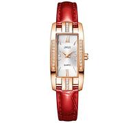 millenniums Ladies Watches Sale, Women's Quartz Watch Casual Roman Faux Rhinestone Rectangle Dial Elegant Watch PU Leather Belt Faux Rhinestone Female Watches Valentines Day Gifts,Red
