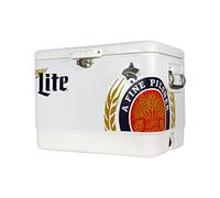 Miller Lite Ice Chest Beverage Cooler with Bottle Opener, 51L (54 qt), 85 Can Steel-Belted Portable Cooler, White and Black, for Camping, Beach, RV, BBQs, Tailgating, Fishing