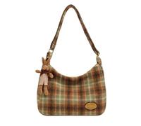 MILLEVIBE Hobo Purse Women Plaid Crossbody Bag with Cute Accessory, Stylish Woollen Fabric Bag Women's 2024 Fashion, Green, [UNSPECIFIED], Vintage Plaid Crossbody